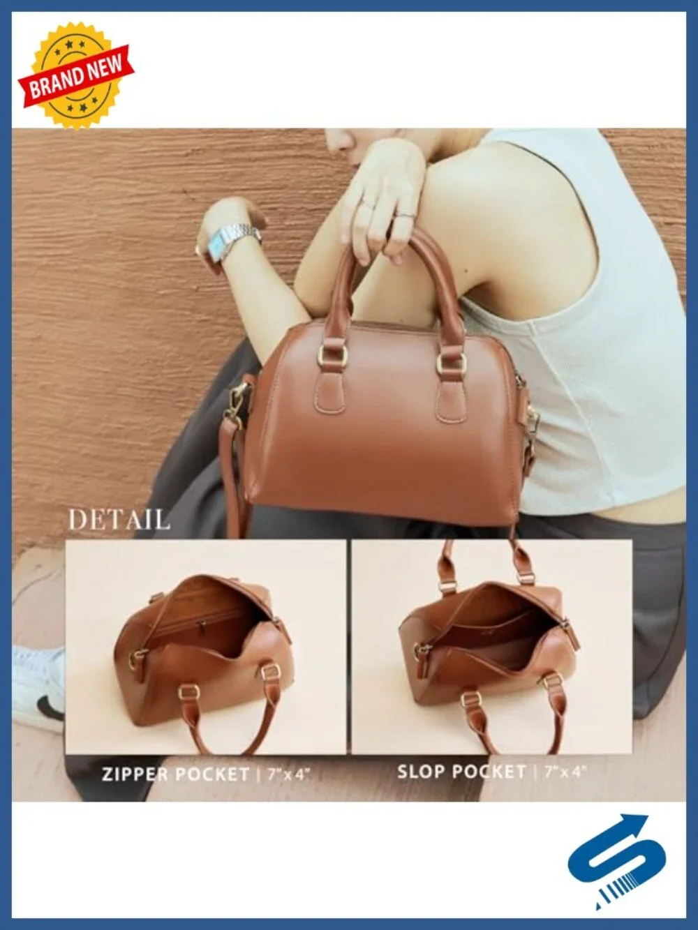 Vegan Leather Boston Bag Vintage Satchel Shoulder Handbag